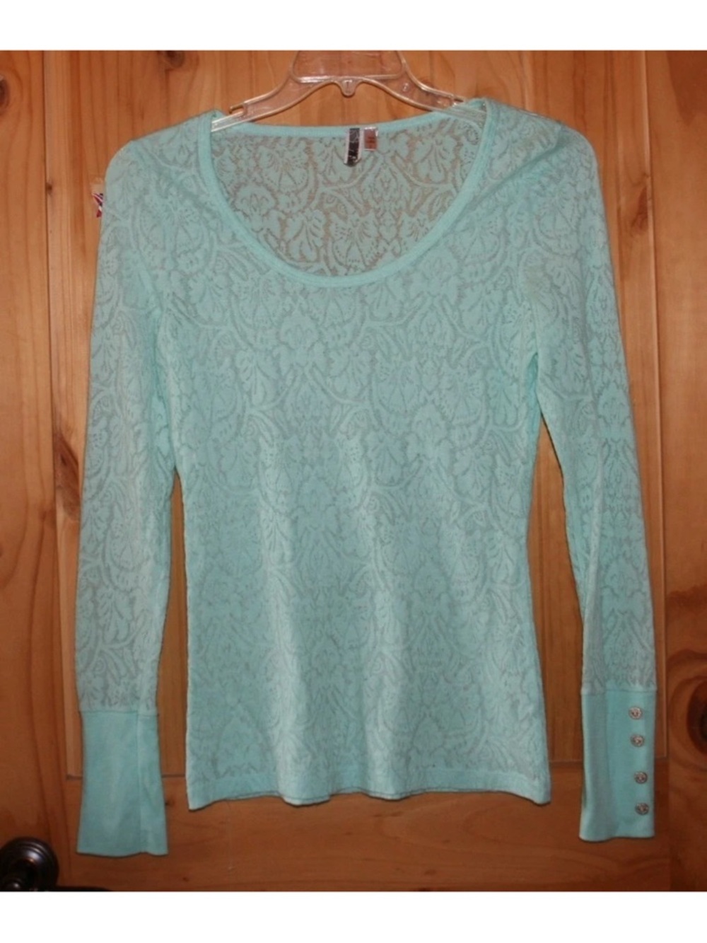 BKE brand (3) Lace Scoop Neck Tops in ivory and Light Aqua - Picture 2 of 8
